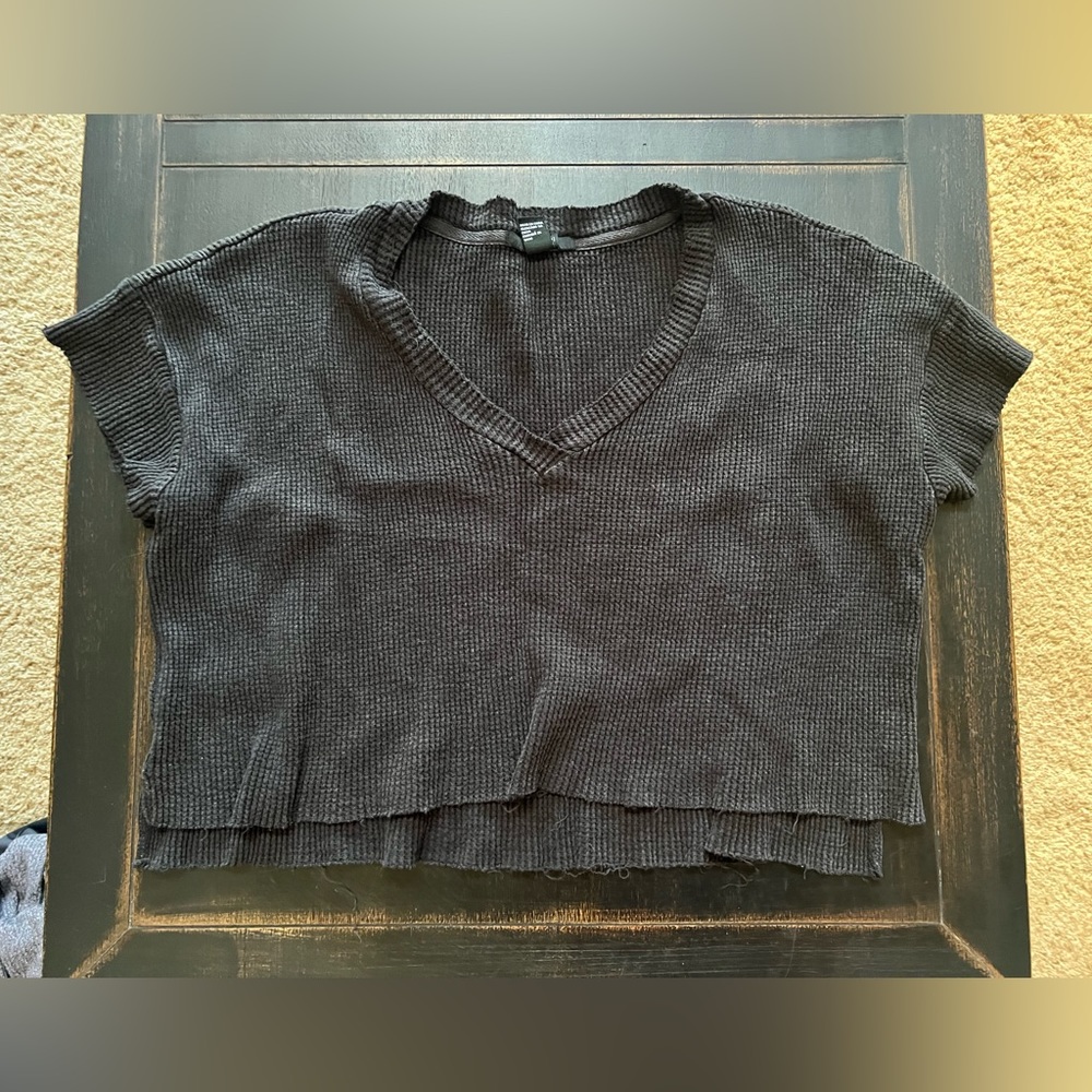 Forever 21 Cropped V neck Waffle Shirt